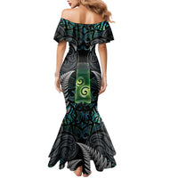Personalised New Zealand Toki Mermaid Dress Silver Fern Mix Aotearoa Maori Pattern