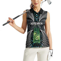 Personalised New Zealand Toki Women Sleeveless Polo Shirt Silver Fern Mix Aotearoa Maori Pattern