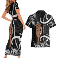 New Zealand Maripi Couples Matching Short Sleeve Bodycon Dress and Hawaiian Shirt Silver Fern Mix Aotearoa Maori Pattern LT14 - Polynesian Pride
