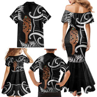 New Zealand Maripi Family Matching Mermaid Dress and Hawaiian Shirt Silver Fern Mix Aotearoa Maori Pattern LT14 - Polynesian Pride