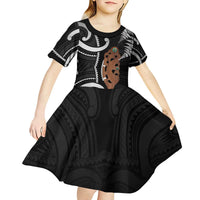 New Zealand Maripi Kid Short Sleeve Dress Silver Fern Mix Aotearoa Maori Pattern LT14 - Polynesian Pride