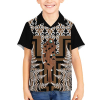 New Zealand Family Matching Off The Shoulder Long Sleeve Dress and Hawaiian Shirt Maori Maripi Knife With Poutama Art LT14 Son's Shirt Brown - Polynesian Pride