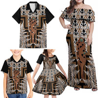 New Zealand Family Matching Off Shoulder Maxi Dress and Hawaiian Shirt Maori Maripi Knife With Poutama Art LT14 - Polynesian Pride
