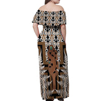 New Zealand Family Matching Off Shoulder Maxi Dress and Hawaiian Shirt Maori Maripi Knife With Poutama Art LT14 - Polynesian Pride