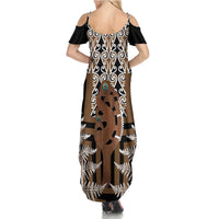 New Zealand Family Matching Summer Maxi Dress and Hawaiian Shirt Maori Maripi Knife With Poutama Art LT14 - Polynesian Pride