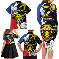 Personalised Philippines Carabao Family Matching Long Sleeve Bodycon Dress and Hawaiian Shirt Filipino Sun Mix Sampaguita Flower LT14 - Polynesian Pride