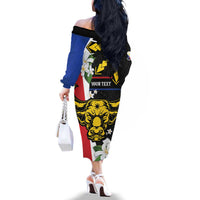 Personalised Philippines Carabao Family Matching Off The Shoulder Long Sleeve Dress and Hawaiian Shirt Filipino Sun Mix Sampaguita Flower LT14 - Polynesian Pride