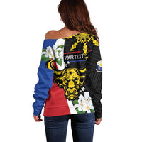 Personalised Philippines Carabao Off Shoulder Sweater Filipino Sun Mix Sampaguita Flower LT14 - Polynesian Pride