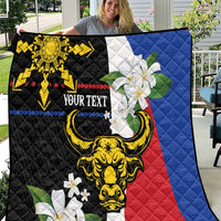 Personalised Philippines Carabao Quilt Filipino Sun Mix Sampaguita Flower LT14 Black - Polynesian Pride