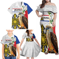 Personalised Philippines Eagle Family Matching Off Shoulder Maxi Dress and Hawaiian Shirt Filipino Sun Mix Sampaguita Flower LT14 - Polynesian Pride