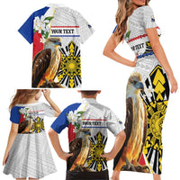 Personalised Philippines Eagle Family Matching Short Sleeve Bodycon Dress and Hawaiian Shirt Filipino Sun Mix Sampaguita Flower LT14 - Polynesian Pride