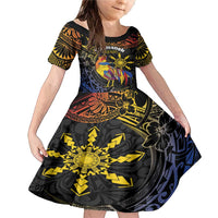 Philippines Sarimanok Family Matching Mermaid Dress and Hawaiian Shirt Papanok Legendary Bird Okir Polynesian Pattern LT14 Daughter's Dress Black - Polynesian Pride