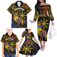 Philippines Sarimanok Family Matching Off The Shoulder Long Sleeve Dress and Hawaiian Shirt Papanok Legendary Bird Okir Polynesian Pattern LT14 - Polynesian Pride