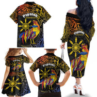 Philippines Sarimanok Family Matching Off The Shoulder Long Sleeve Dress and Hawaiian Shirt Papanok Legendary Bird Okir Polynesian Pattern LT14 - Polynesian Pride