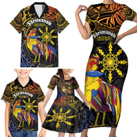 Philippines Sarimanok Family Matching Short Sleeve Bodycon Dress and Hawaiian Shirt Papanok Legendary Bird Okir Polynesian Pattern LT14 - Polynesian Pride
