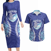 Northland 2026 Rugby Custom Couples Matching Long Sleeve Bodycon Dress and Hawaiian Shirt NZ Maori Silver Fern LT14 Blue - Polynesian Pride