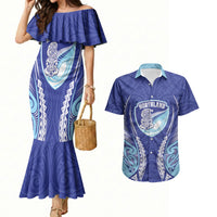 Northland 2026 Rugby Custom Couples Matching Mermaid Dress and Hawaiian Shirt NZ Maori Silver Fern LT14 Blue - Polynesian Pride