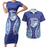 Northland 2026 Rugby Custom Couples Matching Short Sleeve Bodycon Dress and Hawaiian Shirt NZ Maori Silver Fern LT14 Blue - Polynesian Pride