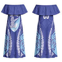 Northland 2026 Rugby Custom Family Matching Off Shoulder Maxi Dress and Hawaiian Shirt NZ Maori Silver Fern LT14 Mom's Dress Blue - Polynesian Pride