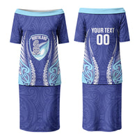 Northland 2026 Rugby Custom Family Matching Puletasi and Hawaiian Shirt NZ Maori Silver Fern LT14 Mom's Dress Blue - Polynesian Pride