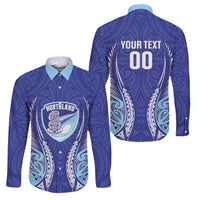 Northland 2026 Rugby Custom Family Matching Puletasi and Hawaiian Shirt NZ Maori Silver Fern LT14 Dad's Shirt - Long Sleeve Blue - Polynesian Pride
