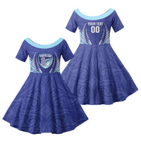 Northland 2026 Rugby Custom Family Matching Puletasi and Hawaiian Shirt NZ Maori Silver Fern LT14 Daughter's Dress Blue - Polynesian Pride