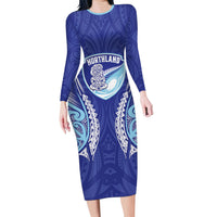 Northland 2026 Rugby Custom Long Sleeve Bodycon Dress NZ Maori Silver Fern LT14 Long Dress Blue - Polynesian Pride