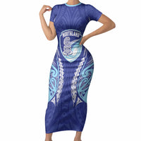 Northland 2026 Rugby Custom Short Sleeve Bodycon Dress NZ Maori Silver Fern LT14 Long Dress Blue - Polynesian Pride