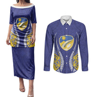 Otago 2026 Rugby Custom Couples Matching Puletasi and Long Sleeve Button Shirt NZ Maori Silver Fern LT14 Blue - Polynesian Pride