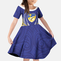 Otago 2026 Rugby Custom Family Matching Mermaid Dress and Hawaiian Shirt NZ Maori Silver Fern LT14 Daughter's Dress Blue - Polynesian Pride