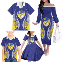 Otago 2026 Rugby Custom Family Matching Off The Shoulder Long Sleeve Dress and Hawaiian Shirt NZ Maori Silver Fern LT14 - Polynesian Pride