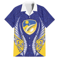 Otago 2026 Rugby Custom Family Matching Off Shoulder Maxi Dress and Hawaiian Shirt NZ Maori Silver Fern LT14 Dad's Shirt - Short Sleeve Blue - Polynesian Pride