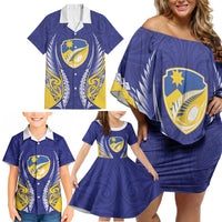 Otago 2026 Rugby Custom Family Matching Off Shoulder Short Dress and Hawaiian Shirt NZ Maori Silver Fern LT14 - Polynesian Pride