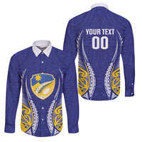 Otago 2026 Rugby Custom Family Matching Off Shoulder Short Dress and Hawaiian Shirt NZ Maori Silver Fern LT14 Dad's Shirt - Long Sleeve Blue - Polynesian Pride