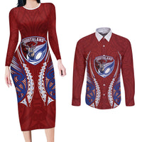 Southland 2026 Rugby Custom Couples Matching Long Sleeve Bodycon Dress and Long Sleeve Button Shirt NZ Maori Silver Fern