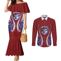 Southland 2026 Rugby Custom Couples Matching Mermaid Dress and Long Sleeve Button Shirt NZ Maori Silver Fern LT14 Maroon - Polynesian Pride