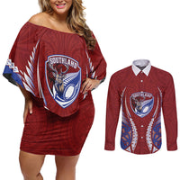 Southland 2026 Rugby Custom Couples Matching Off Shoulder Short Dress and Long Sleeve Button Shirt NZ Maori Silver Fern