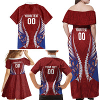 Southland 2026 Rugby Custom Family Matching Off Shoulder Maxi Dress and Hawaiian Shirt NZ Maori Silver Fern LT14 Mom's Dress Maroon - Polynesian Pride