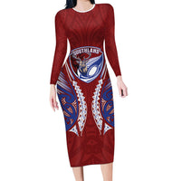 Southland 2026 Rugby Custom Long Sleeve Bodycon Dress NZ Maori Silver Fern LT14 Long Dress Maroon - Polynesian Pride