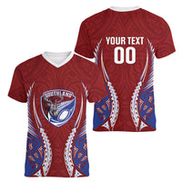 Southland 2026 Rugby Custom Women V-Neck T-Shirt NZ Maori Silver Fern LT14 - Polynesian Pride
