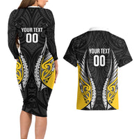 Taranaki 2026 Rugby Custom Couples Matching Long Sleeve Bodycon Dress and Hawaiian Shirt NZ Maori Silver Fern LT14 - Polynesian Pride