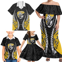 Taranaki 2026 Rugby Custom Family Matching Off Shoulder Maxi Dress and Hawaiian Shirt NZ Maori Silver Fern LT14 - Polynesian Pride