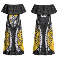 Taranaki 2026 Rugby Custom Family Matching Off Shoulder Maxi Dress and Hawaiian Shirt NZ Maori Silver Fern LT14 Mom's Dress Black - Polynesian Pride