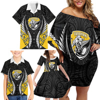 Taranaki 2026 Rugby Custom Family Matching Off Shoulder Short Dress and Hawaiian Shirt NZ Maori Silver Fern LT14 - Polynesian Pride