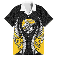 Taranaki 2026 Rugby Custom Family Matching Off Shoulder Short Dress and Hawaiian Shirt NZ Maori Silver Fern LT14 Dad's Shirt - Short Sleeve Black - Polynesian Pride