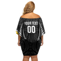 Taranaki 2026 Rugby Custom Family Matching Off Shoulder Short Dress and Hawaiian Shirt NZ Maori Silver Fern
