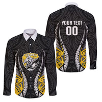 Taranaki 2026 Rugby Custom Family Matching Tank Maxi Dress and Hawaiian Shirt NZ Maori Silver Fern LT14 Dad's Shirt - Long Sleeve Black - Polynesian Pride