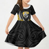 Taranaki 2026 Rugby Custom Kid Short Sleeve Dress NZ Maori Silver Fern LT14 KID Black - Polynesian Pride