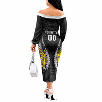 Taranaki 2026 Rugby Custom Off The Shoulder Long Sleeve Dress NZ Maori Silver Fern LT14 - Polynesian Pride