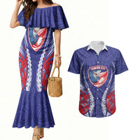 Tasman Bay 2026 Rugby Custom Couples Matching Mermaid Dress and Hawaiian Shirt NZ Maori Silver Fern LT14 Blue - Polynesian Pride